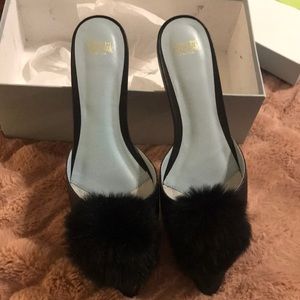 Pointed Toe Mule w/ Pom Fur